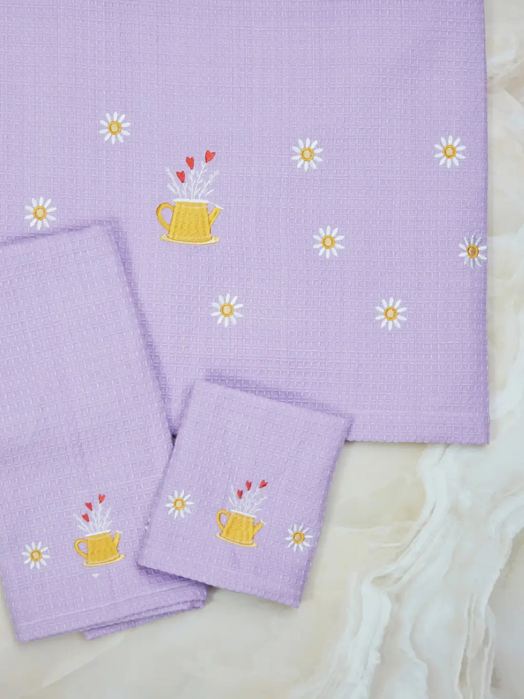 Sunflower Symphony Lavender Waffle Cotton Towel Set of 3 - Bath, Hand & Face