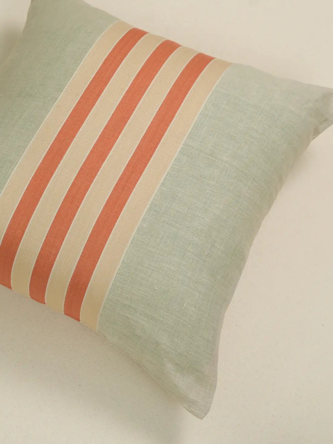 Tangerine Shore Orange Stripe Linen Cushion Cover – alternate view