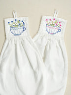 Teacup Garden Embroidered Hanging Hand Towels - Set of 2