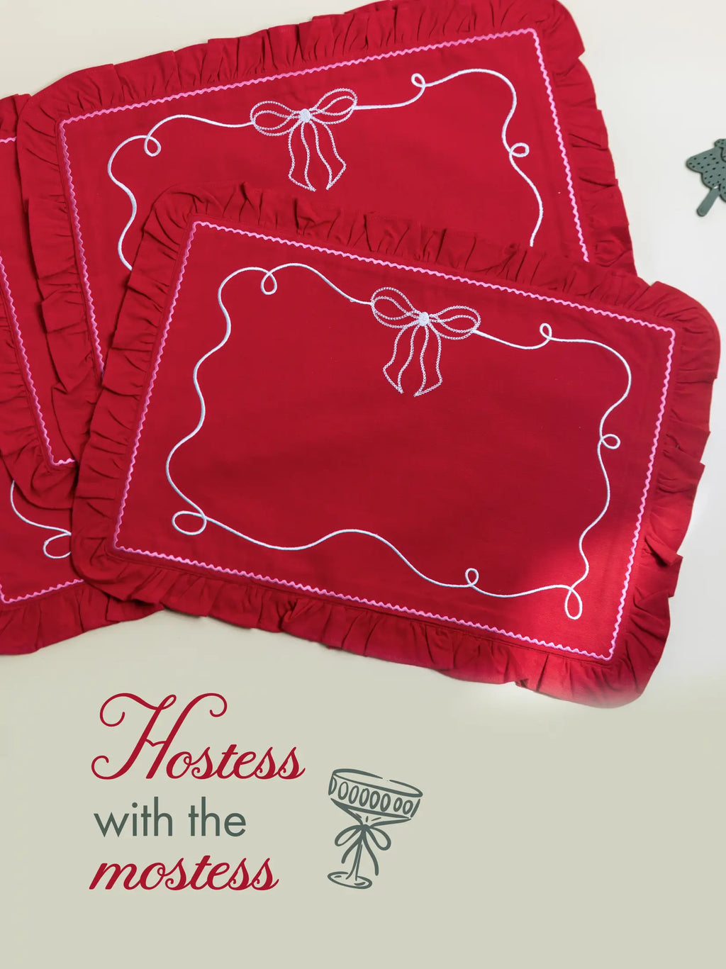 Victorian Ruby Red Embroidered Table Mats – alternate view