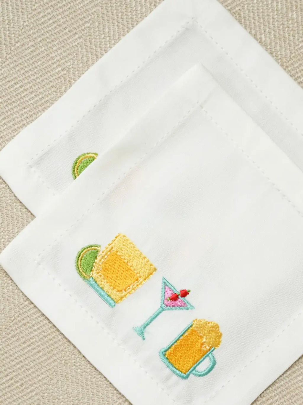 Happy Hour Embroidered Coasters – alternate view