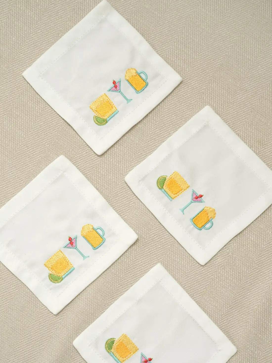 Happy Hour Embroidered Coasters – alternate view