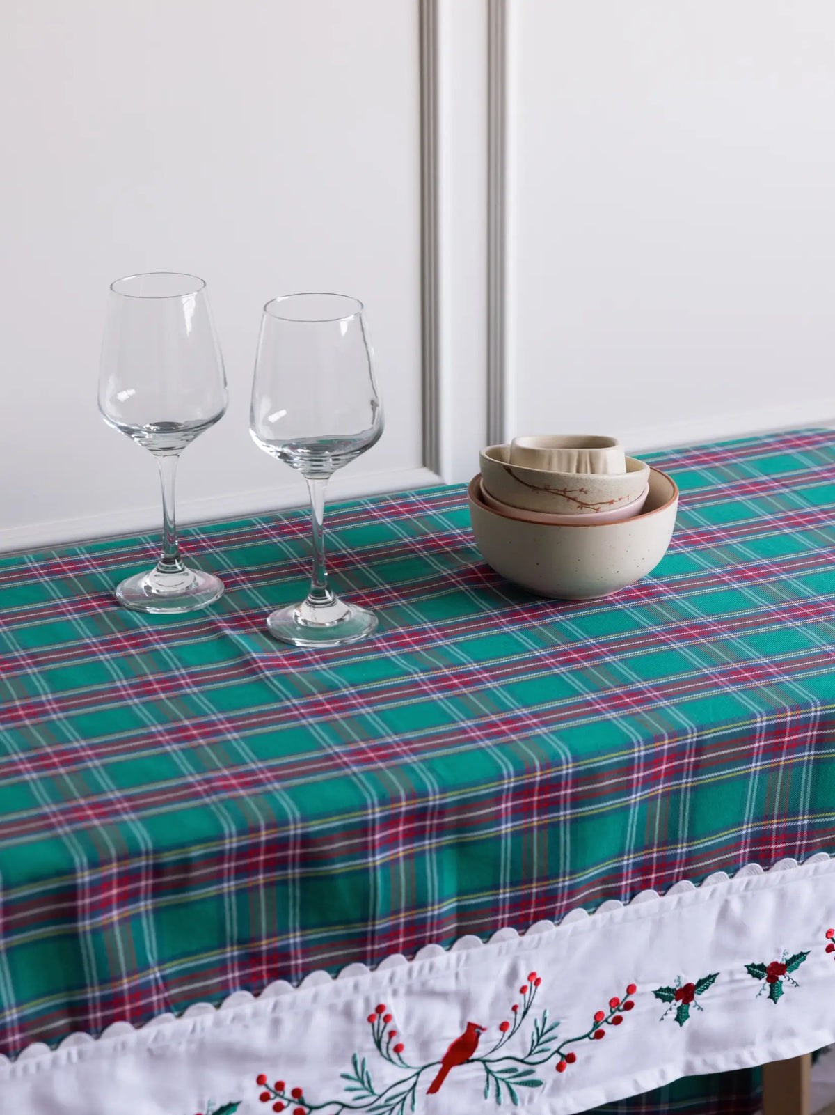 Cardinal Tartan Embroidered Table Cover