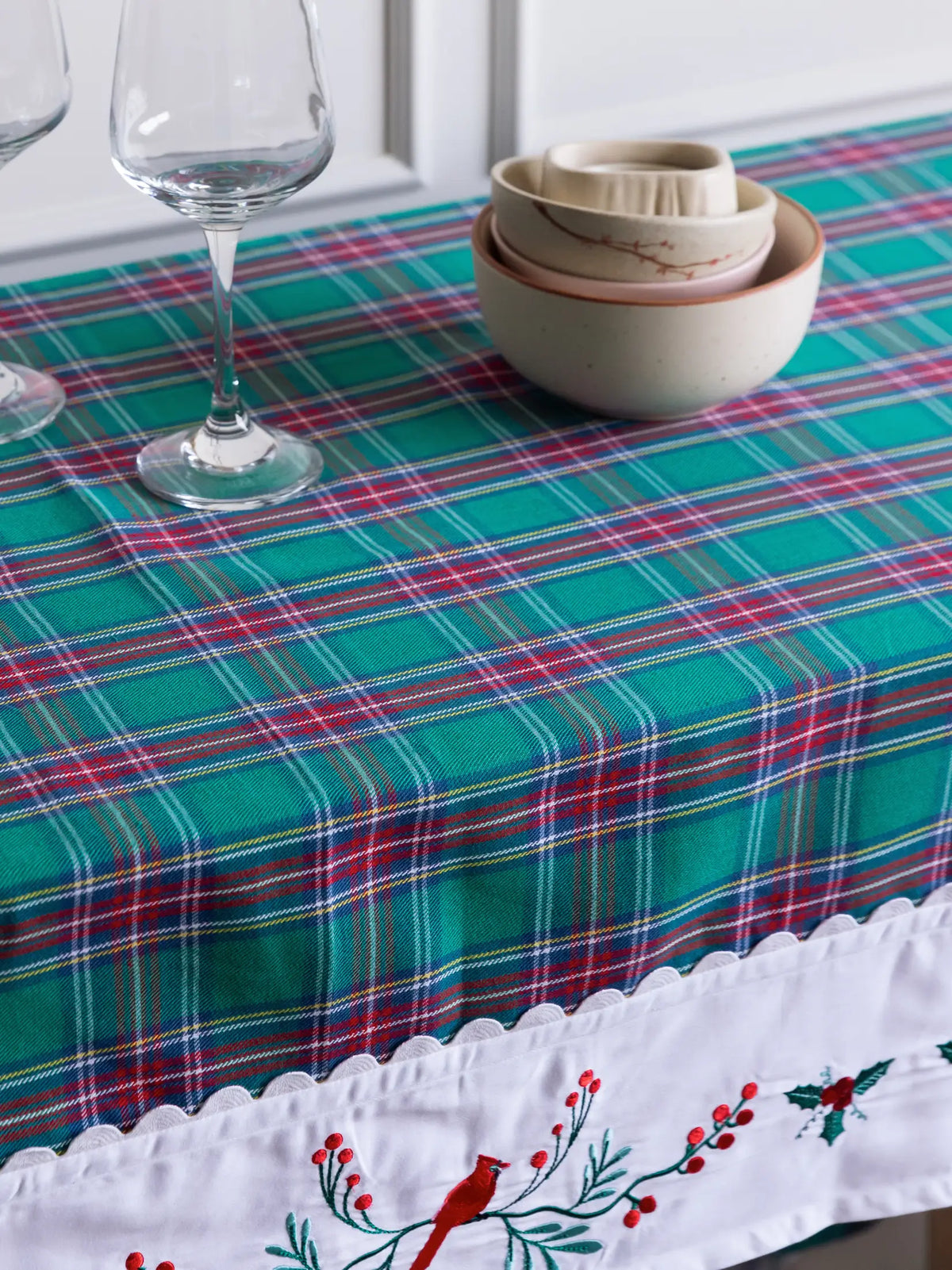 Cardinal Tartan Embroidered Table Cover – alternate view