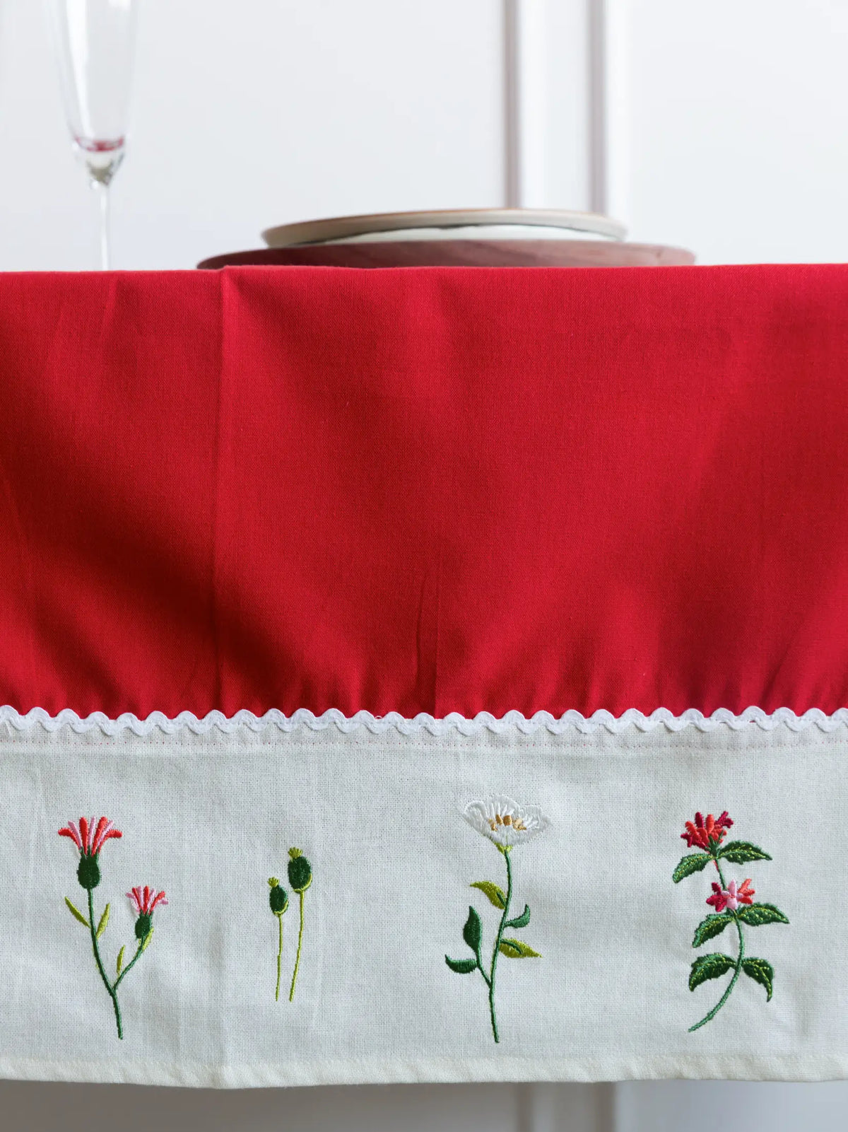 Wildflower Meadow Red Embroidered Table Cover – alternate view