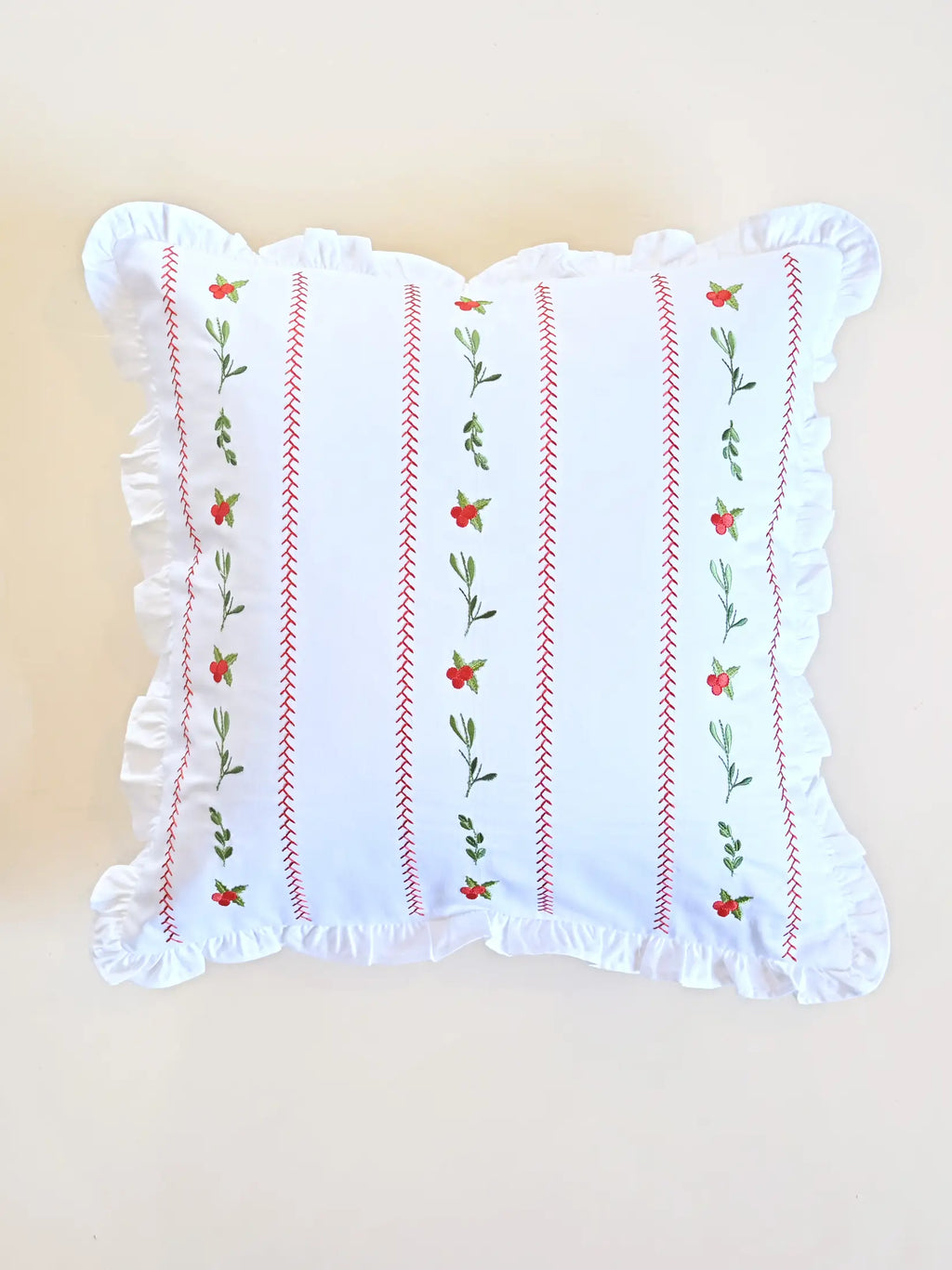 Winter Floral Vine Embroidered Cushion Cover