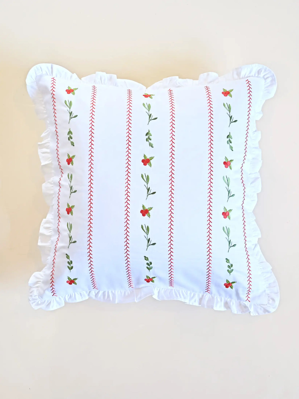 Winter Floral Vine Embroidered Cushion Cover