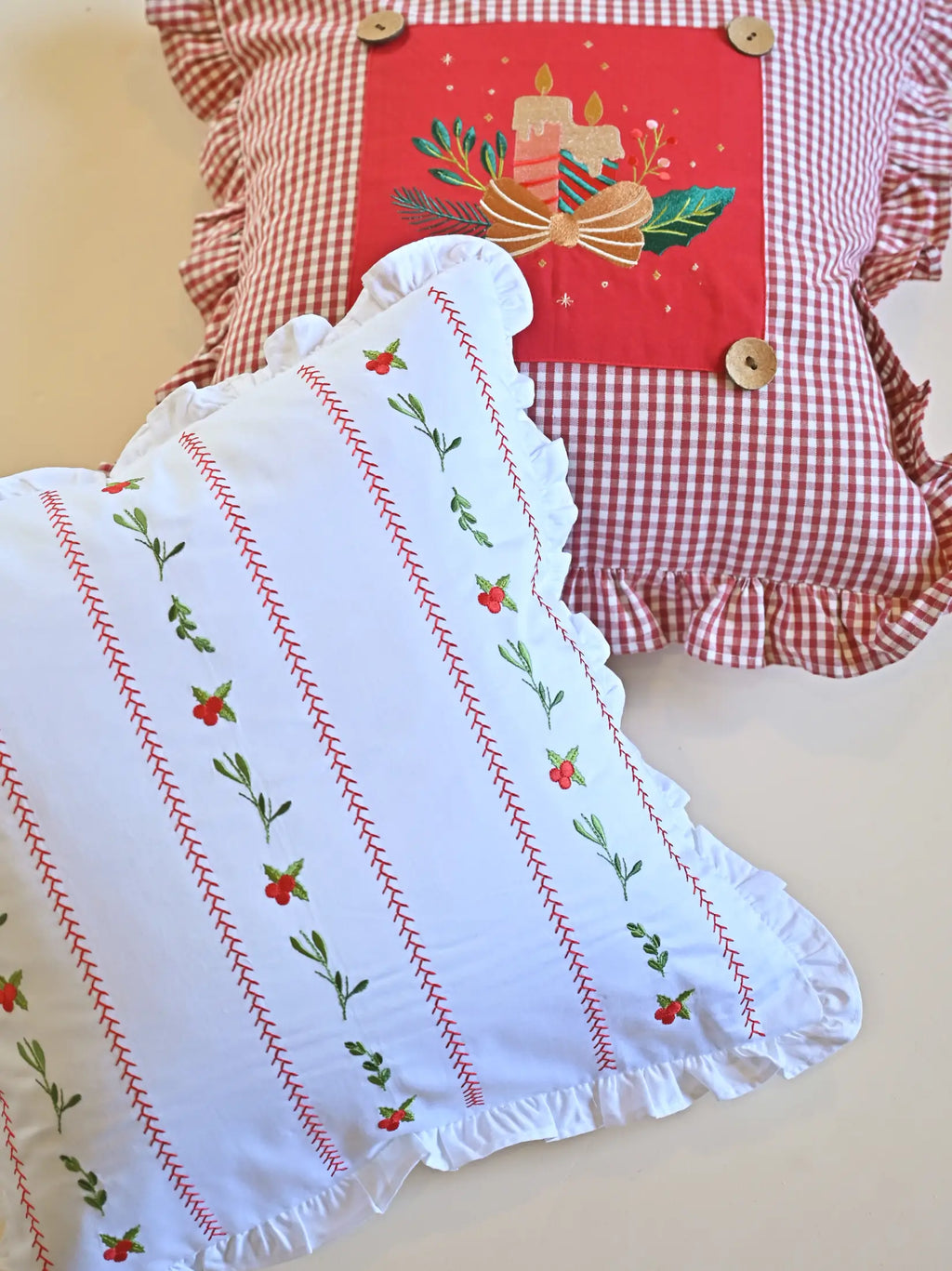 Winter Floral Vine Embroidered Cushion Cover – alternate view