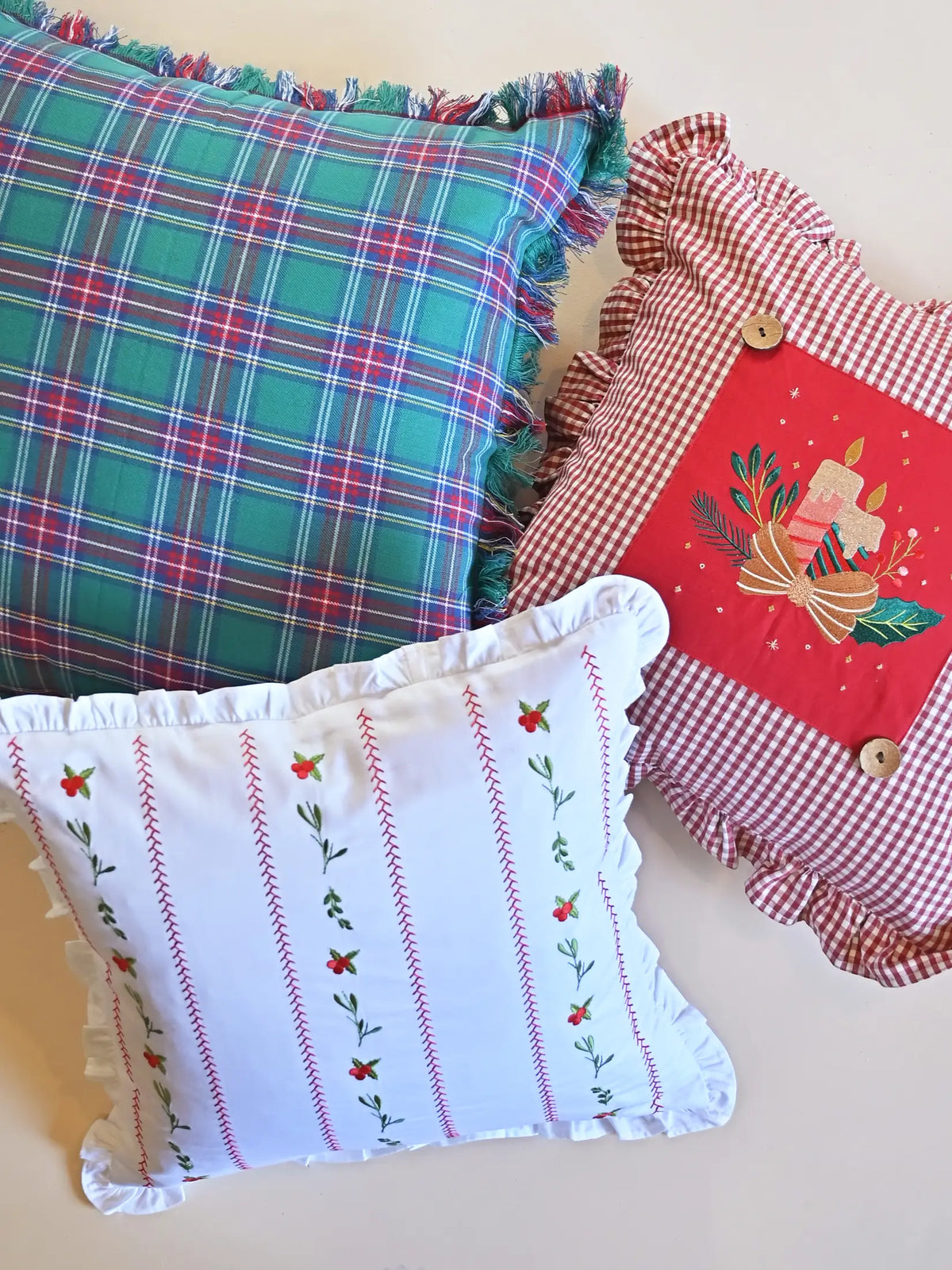 Winter Floral Vine Embroidered Cushion Cover – alternate view