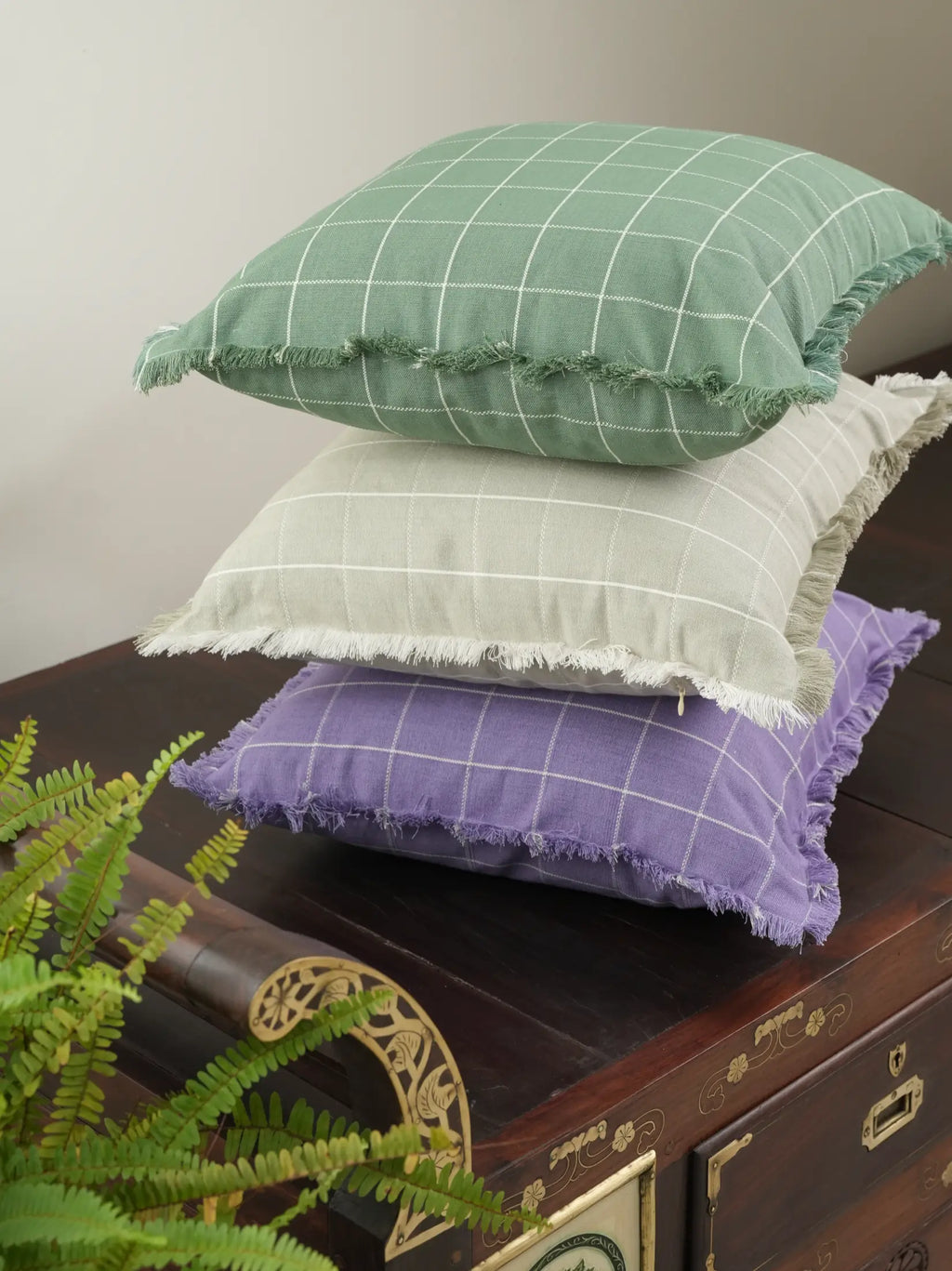 Wisteria Purple Checkered Cushion Cover – alternate view