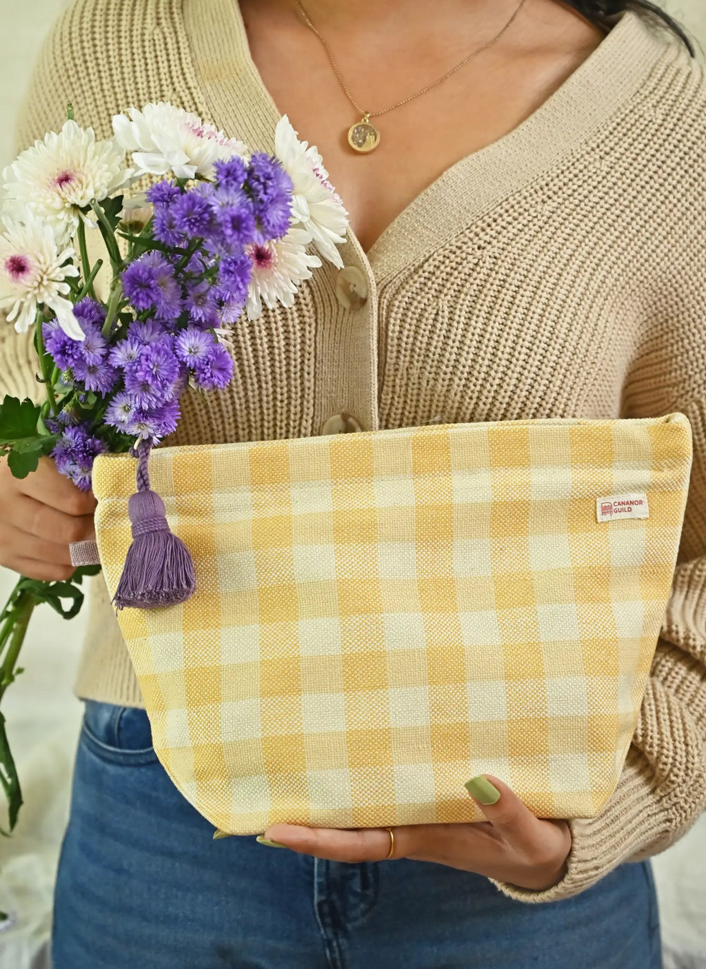 Yellow Cosmos Handwoven Toiletry Bag