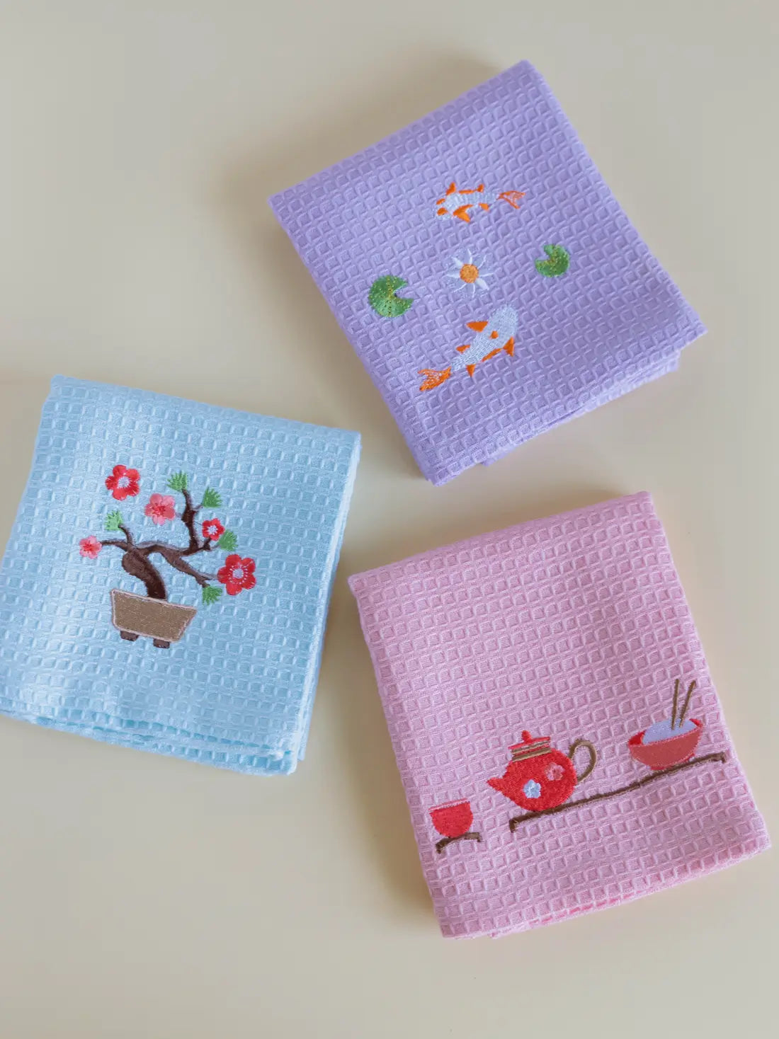 Zen Garden Hand Towels Set of 3 – Blush, Lavender, Blue – alternate view