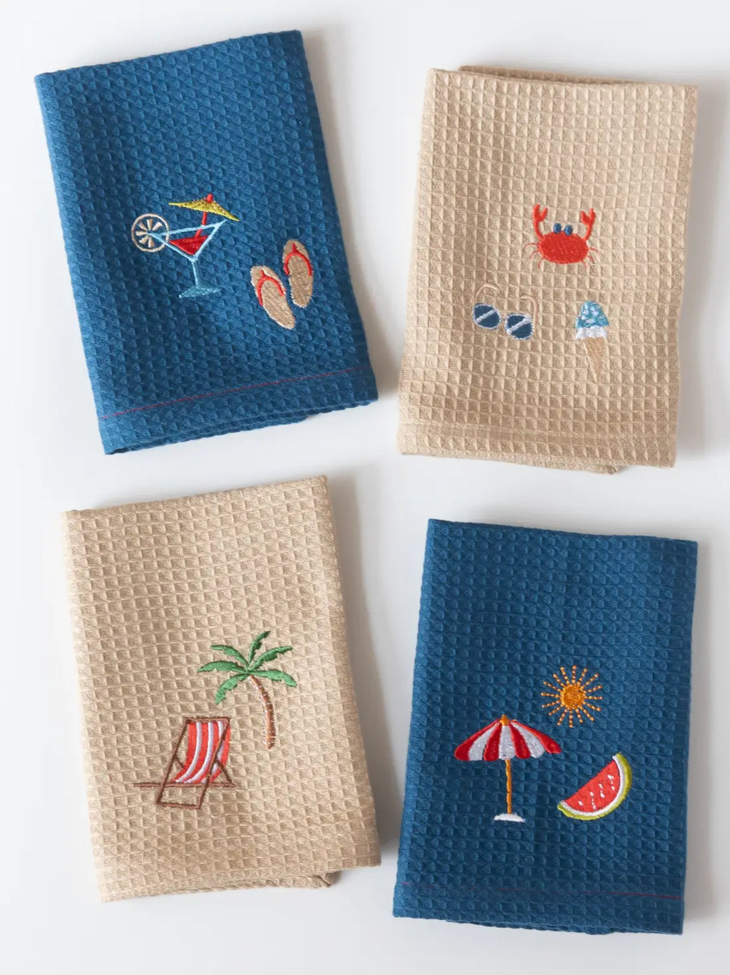Cananor Beach Day Cotton Waffle Face Towel Set of 4