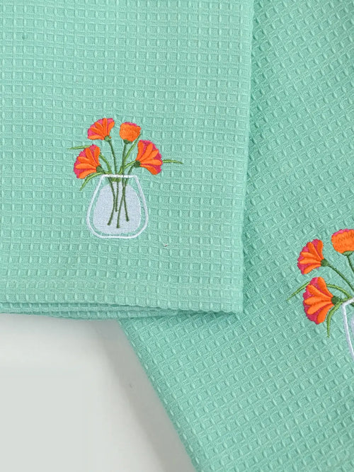 Ferns and Lillies Green Waffle Bath Towel