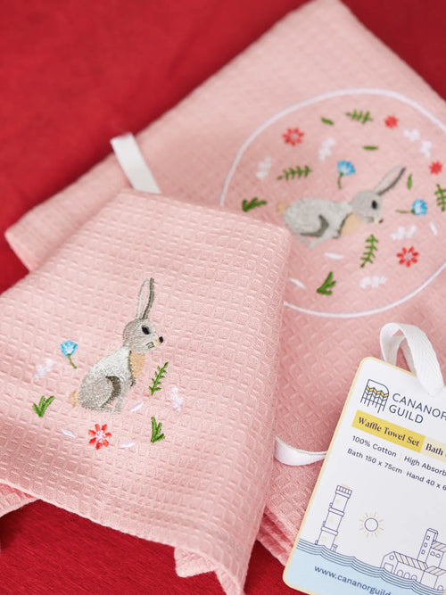 Bunny Blush Pink Waffle Towel Set - Bath, Hand & Face Towel – alternate view